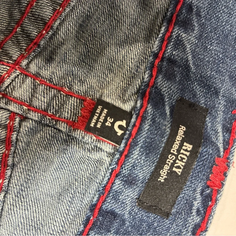 True Religion Men’s Blue Jeans with Red Stitching